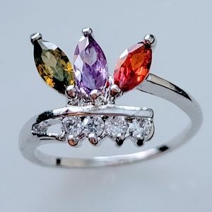 Passion Flower Color Gemstone Midi Ring Size 5